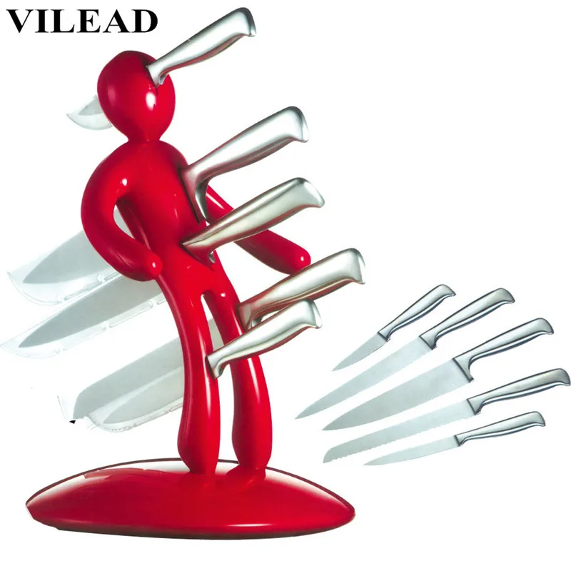 VILEAD нержавеющая сталь гуманоидный магнитный держатель для ножей Новинка Кухонные Подарки креативные блоки рулонная стойка Полка Подставка с бесплатными ножами