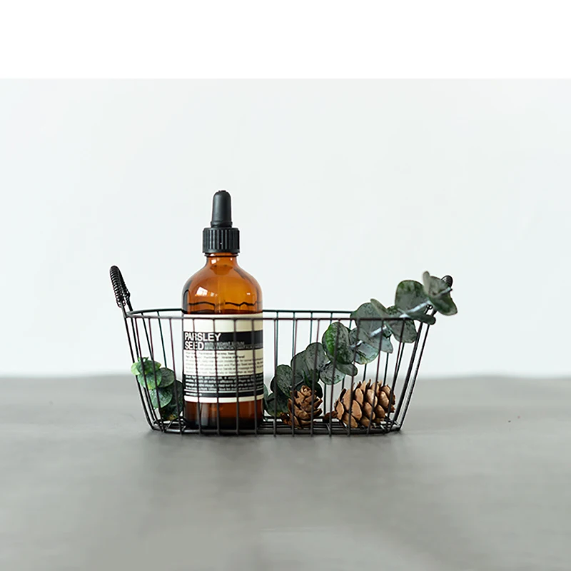 Овальная маленькая металлическая корзина для хранения с ручками скандинавский