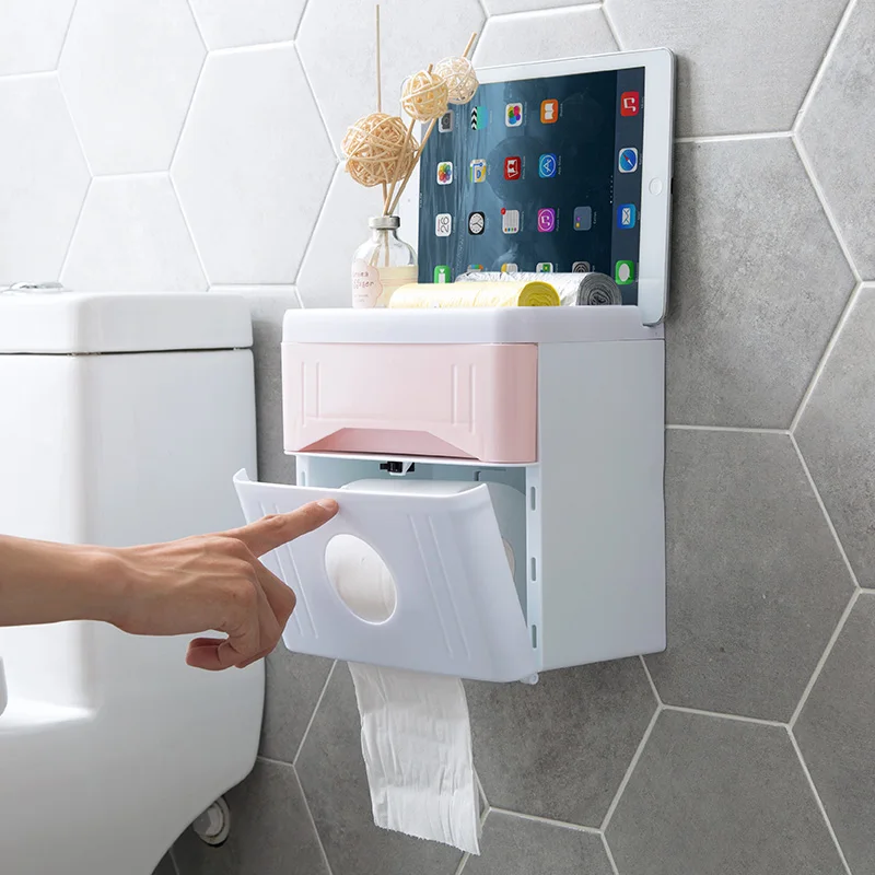 Punch-free tissue box bathroom toilet tray waterproof roll paper towel rack | Дом и сад