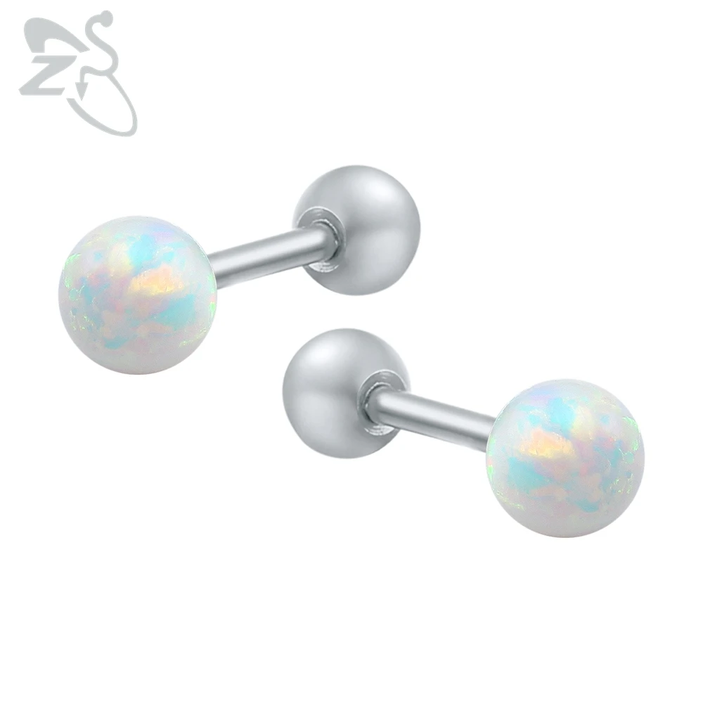 

Charming Stud Earrings Round Ball Real Opal Stones Brinco Surgical Steel Pierced Ear Studs Birthday Gift For Girls Friend Bijoux