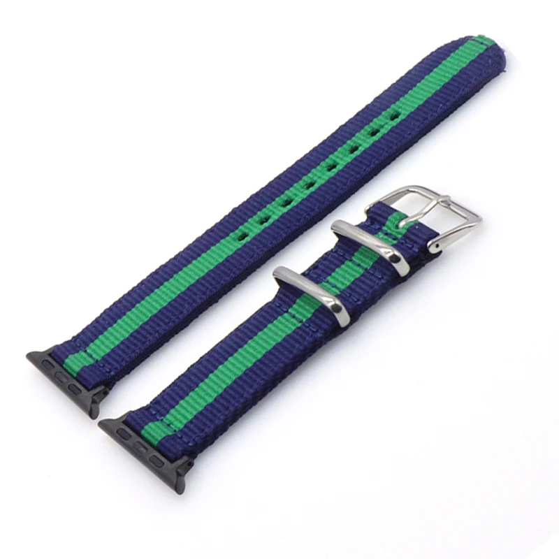 blue green blue Нейлоновый ремешок Nato для часов iWatch 4 3 2 1 для Apple Watch 38 мм 40 мм ремешок 42 мм 44 мм Радужный браслет на запястье - Цвет ремешка: blue green blue