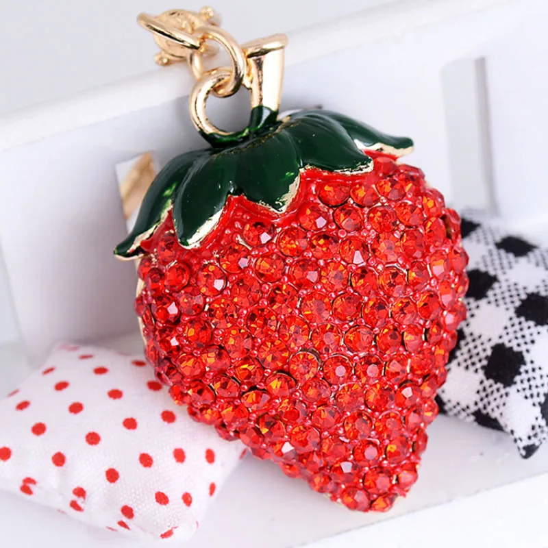 Модный брелок для ключей с кристаллами в виде клубники женский нормального