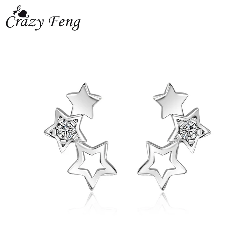 Crazy Feng (Лея фенг) новые серьги кольца серебряный цвет звезды с хрустальные