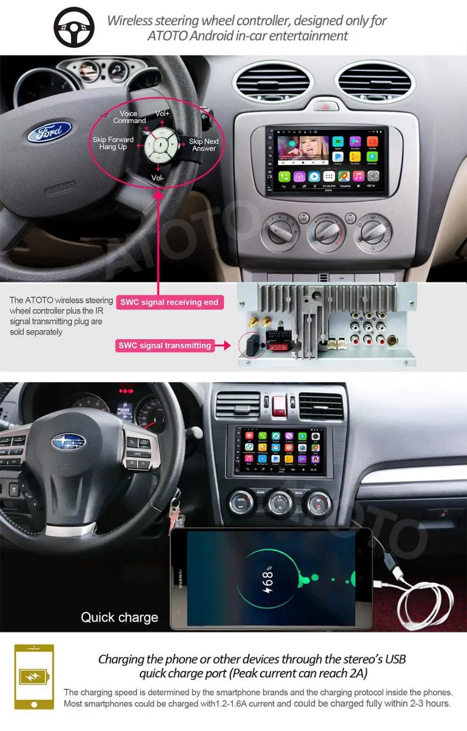 ATOTO A6 двойной Din Android автомобильный gps стерео плеер/двойной Bluetooth/A62711PB 1 г+ 32 г/2A Быстрая зарядка/Indash Мультимедиа Радио/WiFi
