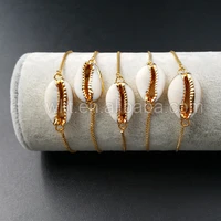 wt b307 fashion cowrie shell bracelets 5pcslot natural shell connector chain for women bracelet with 24k metal electroplated