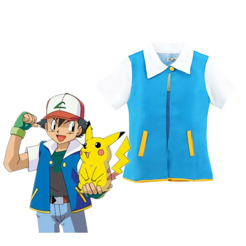 Аниме Покемон Ash Ketchum тренер костюм куртка для взрослых с коротким рукавом пальто
