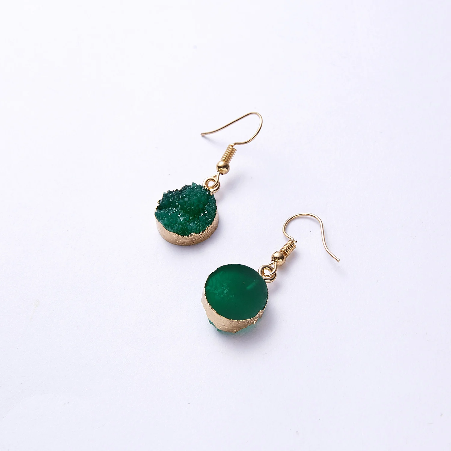 Unique Sparkly Colorful Drusy Round Circle Dangle Earings Pink Quartz Color Resin Stone Druzy Earrings For Women Jewelry E1318