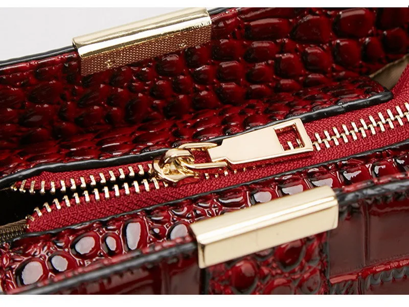 FUNMARDI Crocodile Patent Leather Shoulder Bags Luxury Handbag Women Bags Designer Crossbody Bags Brand Bucket Bag Tote WLHB1961