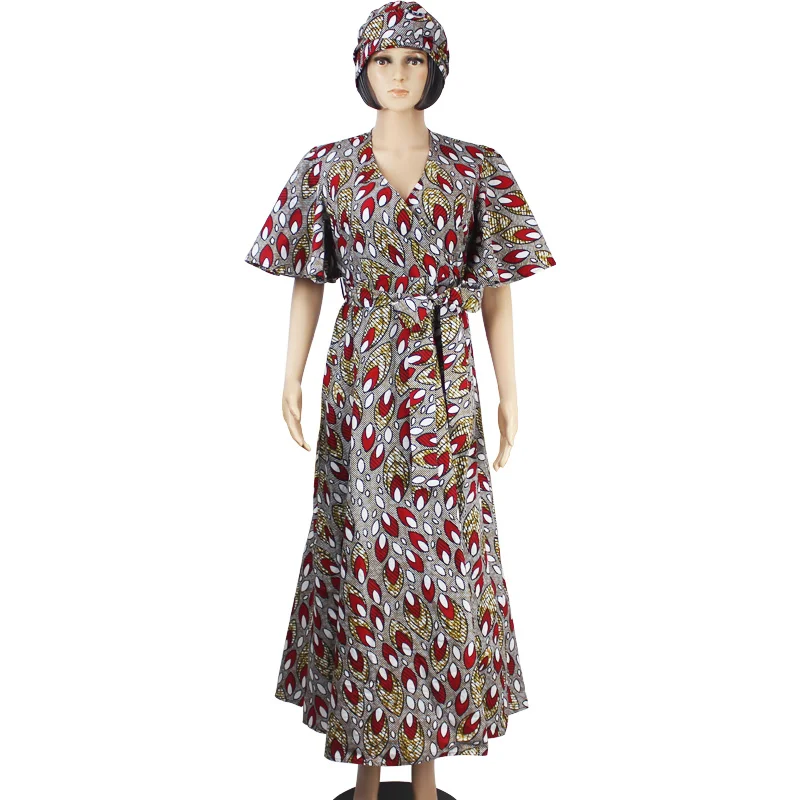 Женская одежда в африканском стиле платья из ткани с v-образным вырезом и принтом