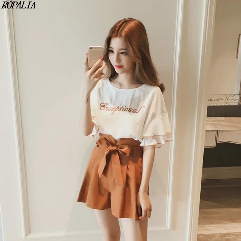 Женский комплект из 2 предметов топ с круглым вырезом и коротким рукавом