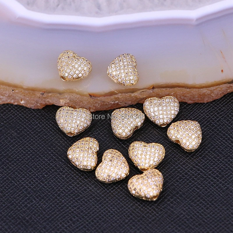 10 шт. ZYZ183-9595 микро Pave CZ бусины в форме сердца для спейсеры для украшений разъем Бусины Подходит браслет ожерелье DIY бусины