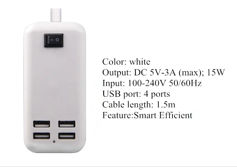ЕС Plug Умный и Эффективный БЛОК Питания 15 Вт 4 USB Портов Desktop Зарядное Устройство HUB