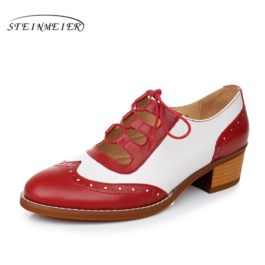 Genuine sheepskin leather brogues lady yinzo designer vintage Pumps shoes handmade oxford for women black red blue 2020 | Обувь