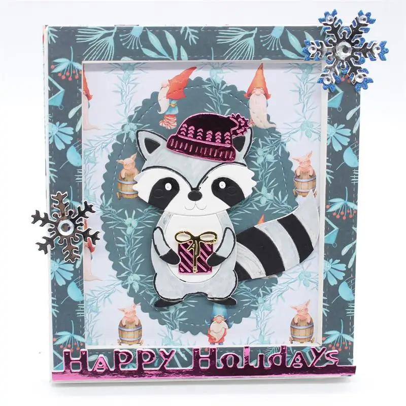 

ZFPARTY 2019 Christmas Raccoon Metal Cutting Dies Stencils for DIY Scrapbooking/photo album Decorative Embossing DIY Paper Cards