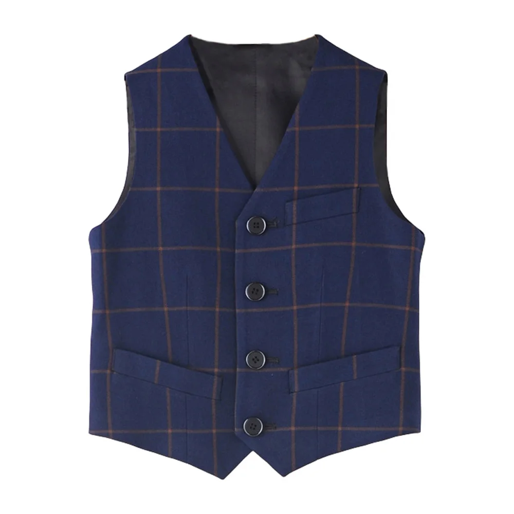 Navy Blue Детские торжественные костюмы, жилеты для мальчиков, жилет для свадебной вечеринки, стильный клетчатый жилет-смокинг для мальчиков с 4 пуговицами и v-образным воротником - Цвет: Navy Blue
