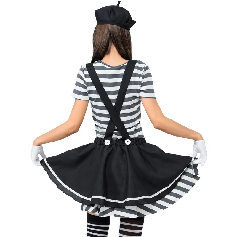 Маскарадный костюм для взрослых женщин Mime Artist, костюм Французского цирка, уличная одежда для женщин, косплей игры пленника