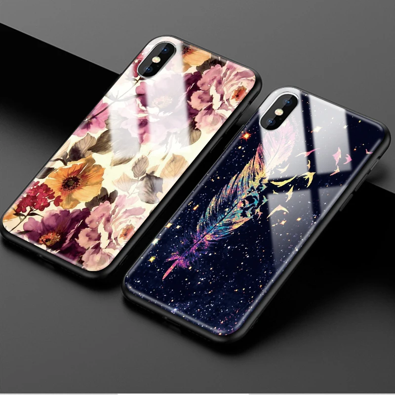Акварельный чехол из закаленного стекла для телефона для iphone 5, 6, 7, 8, 6s, разноцветный цветок, 6s plus, 7 plus, 8 plus, x, xr, xs, xsmax