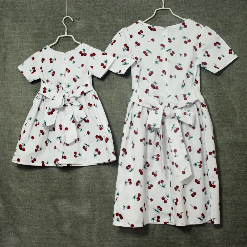 women cotton short sleeve waist belt fresh infant skirt family match clothes mother and daughter dress kids girls Summer dresses | Мать и
