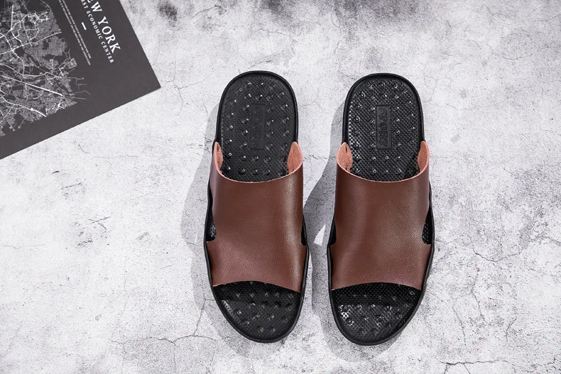 Mazefeng Summer Genuine Leather Slippers High Quality Men Sandals Rivet Beach Mens Slippers Platform Male Sandals Rubber Shoes