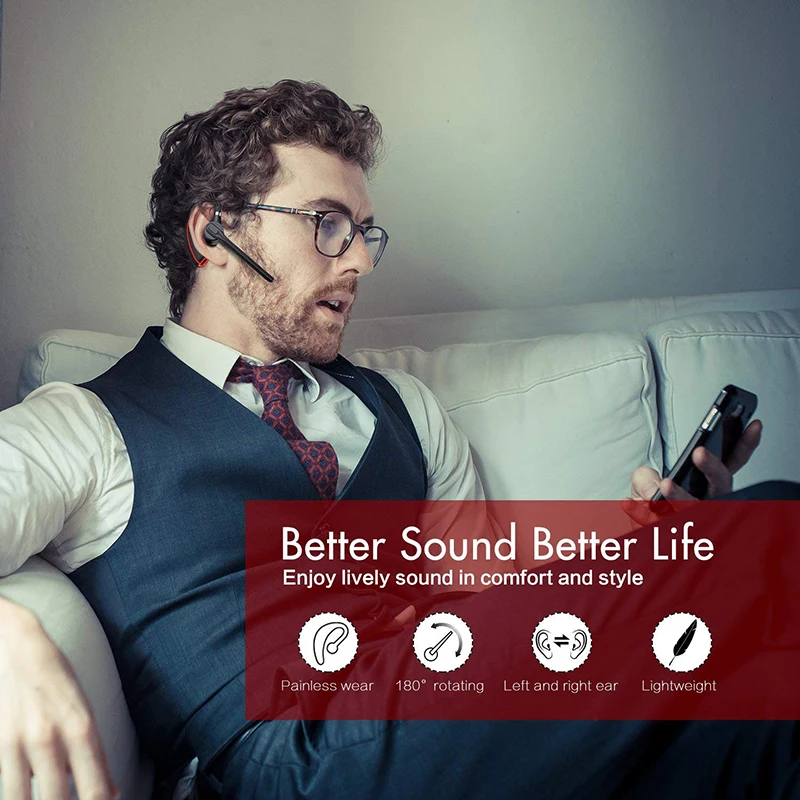 Bluetooth-наушник гарнитура V4.1 с микрофоном Поддержка Siri/Google/Cortana Voice и Mute для