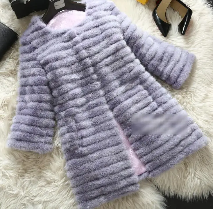 violet Женская Полосатая шуба из меха норки, Длинная зимняя шуба из натурального меха норки для женщин, Роскошная Шуба из натурального меха норки 140107-2c - Цвет: violet