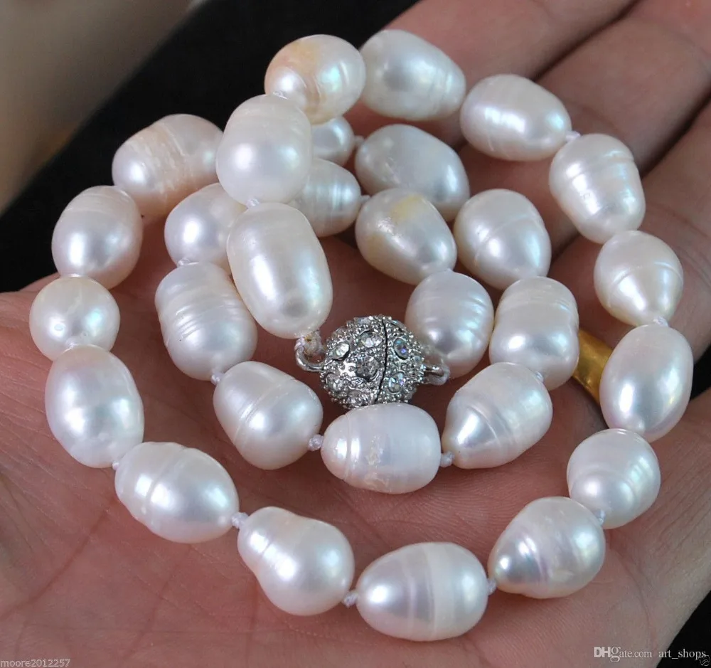 

Charming 11-13MM genuine Natural white oval Baroque pearl necklace>>> free shipping