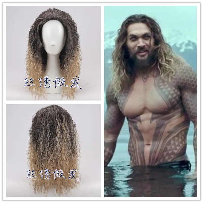 45cm Justice League Aquaman wig ason Momoa Role Play Poseidon Hair + Free CAP +Track | Тематическая одежда и униформа