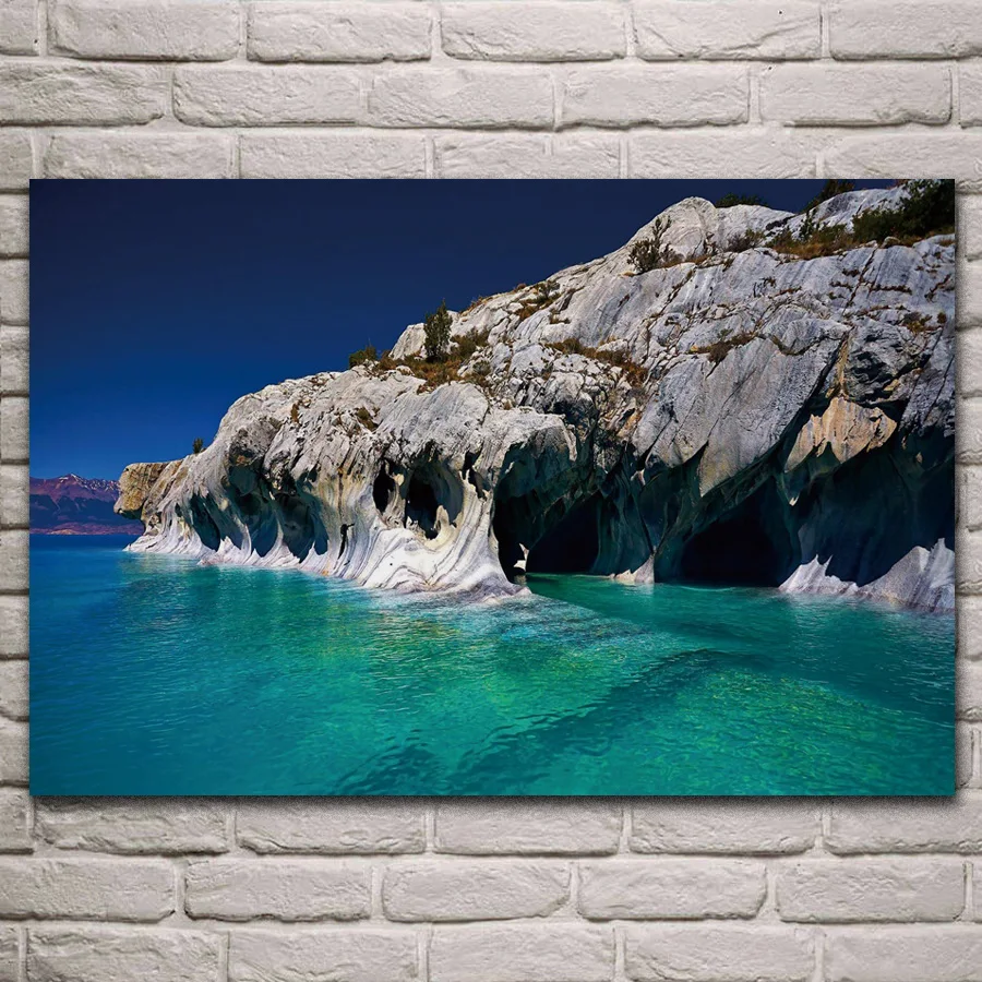 

Chile nature landscape erosion turquoise island cave fabric posters on the wall picture home living room decoration KJ517