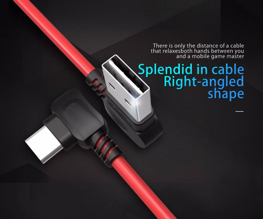 ORICO прямоугольный изгиб для телефонов USB TYPE C usb зарядный кабель для Samsung Galaxy S8 Note 8, OnePlus 2, для Xiaomi USB-C