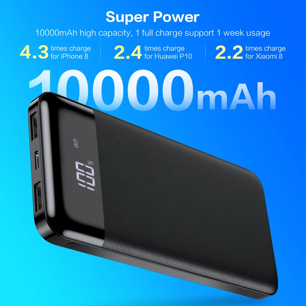FLOVEME 10000mAh Power Bank LED Display Dual USB Mi PowerBank External Battery Pack Portable Charger Poverbank For iPhone Xiaomi - купить по