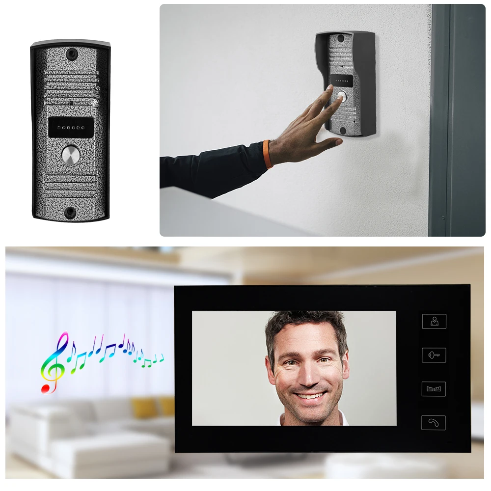 7-дюймовый ЖК-дисплей Видео дверной глазок звонок сенсорная кнопка видео домофон