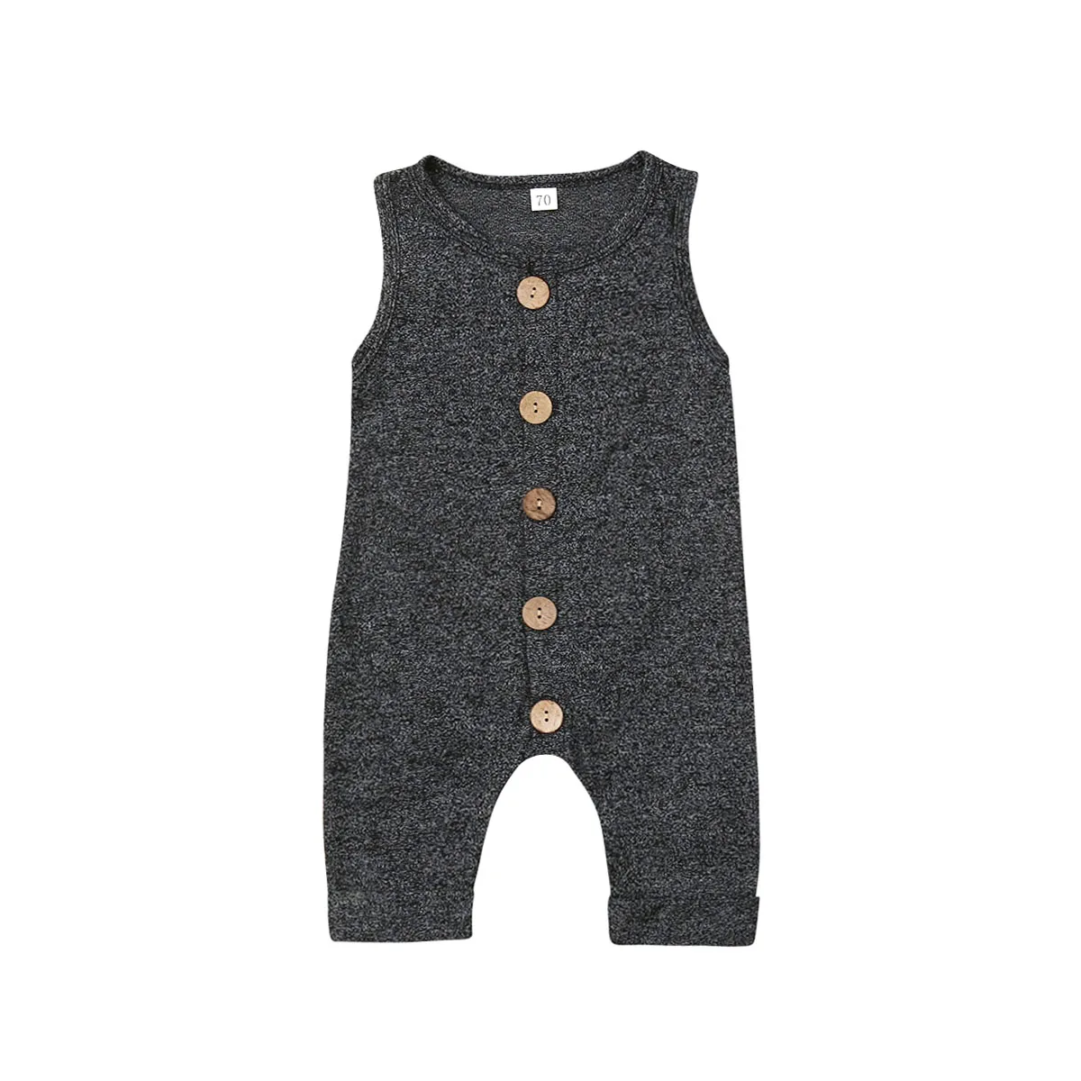 Серый Baby Summer Clothing Cotton Infant Romper Kids Baby Boy Girl Clothes Sleeveless Solid Single Breasted Casual Jumpsuit 0-24M - Цвет: Серый