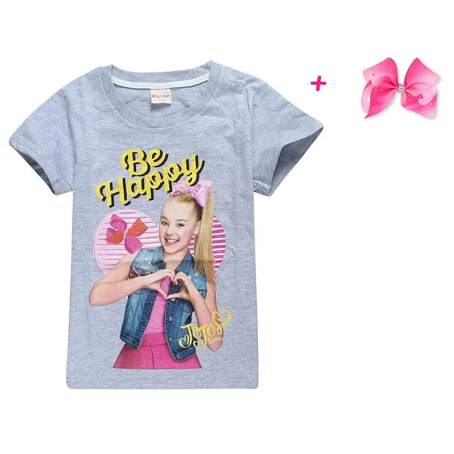 Летние модные футболки Jojo Siwa/футболка с короткими рукавами для больших девочек Подростковая мягкая хлопковая одежда с героями мультфильмов детская одежда для маленьких девочек - Цвет: gray rose