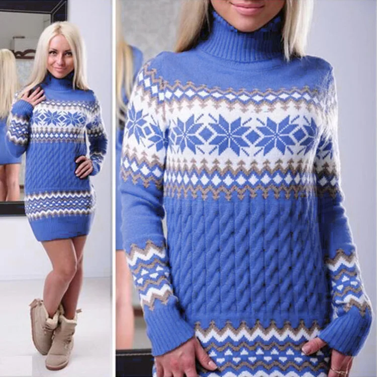 Long sleeve high collar printing European and American women's sweater snowflake pullove | Женская одежда