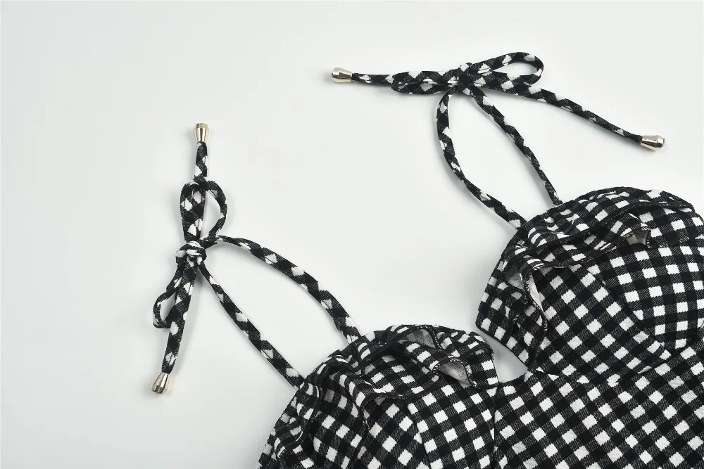 клетчатое платье с открытой спиной сарафан женский летний 2019 платья больших