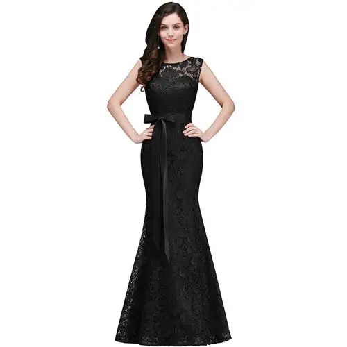 Vestido de festa вечернее платье с юбкой-годе бордовый Бледно-розовый кружевное платье подружки невесты вечернее платье для выпускного вечера вечерние халаты с поясом - Цвет: Черный