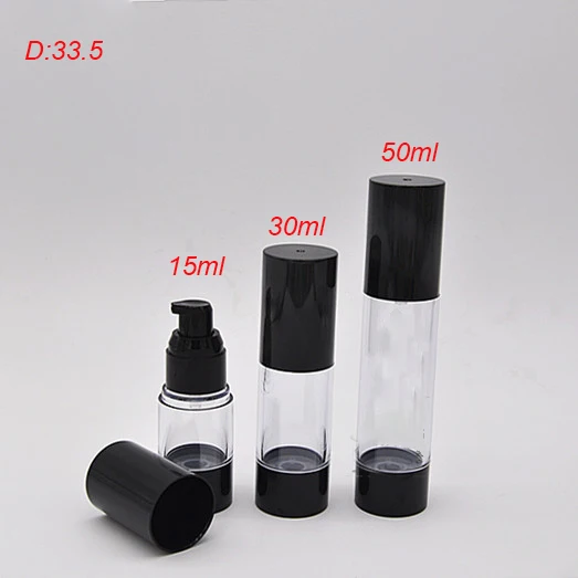 100pcs 15ml airless pump bottle essence lotion bottle , empty 15ml transparent body black pump & lid /bottom Cosmetic Container