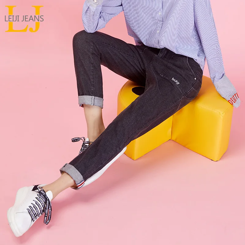 LEIJIJEANS новые свободные шаровары с низкой эластичной талией женские брюки черные