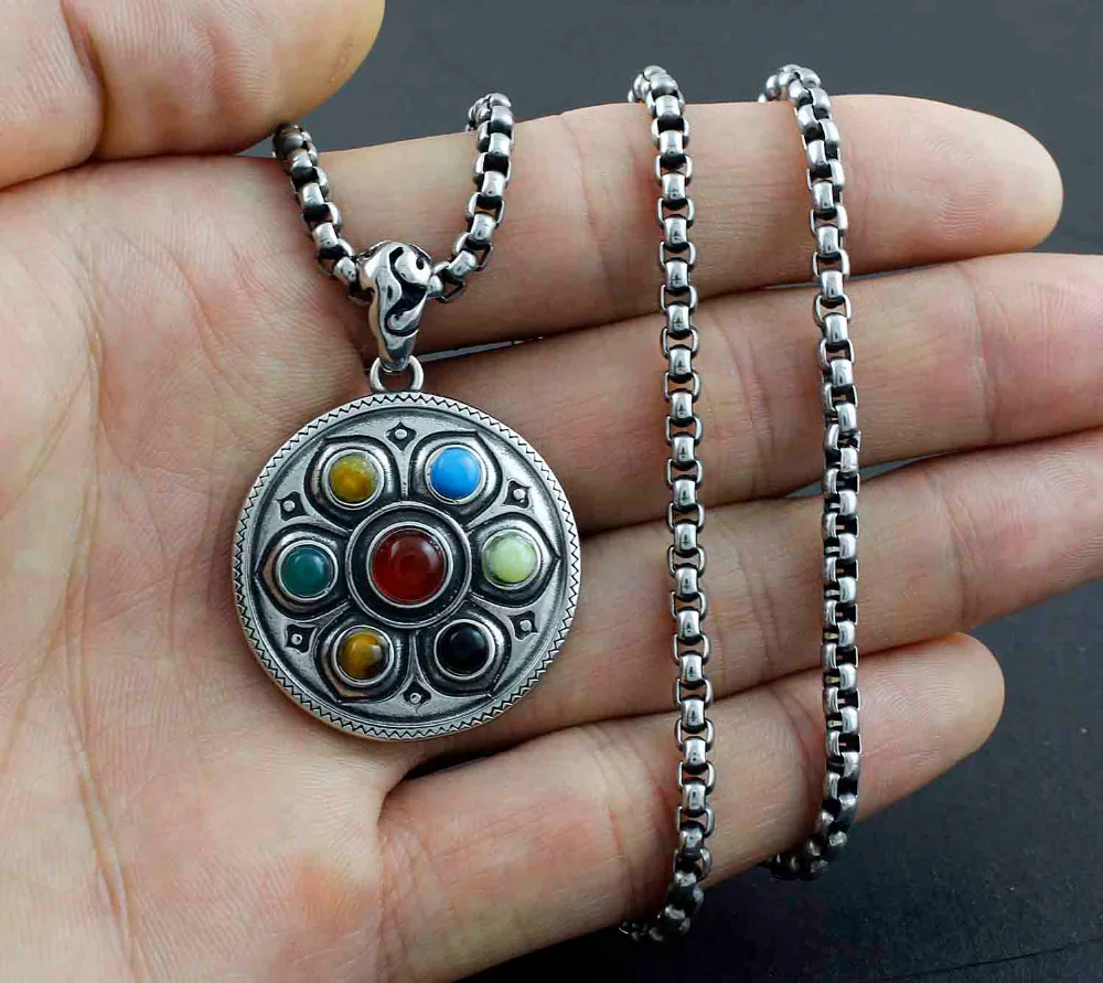 316L тибетские буддистские лотосы из нержавеющей стали мужское ожерелье с