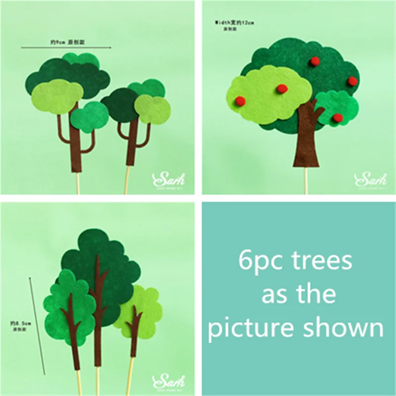 6pc felt trees set Сосна фетр фруктовые деревья торт Топпер С Днем Рождения лиса куклы Динозавров Украшения для детей Детские вечерние принадлежности милые подарки - Цвет: 6pc felt trees set