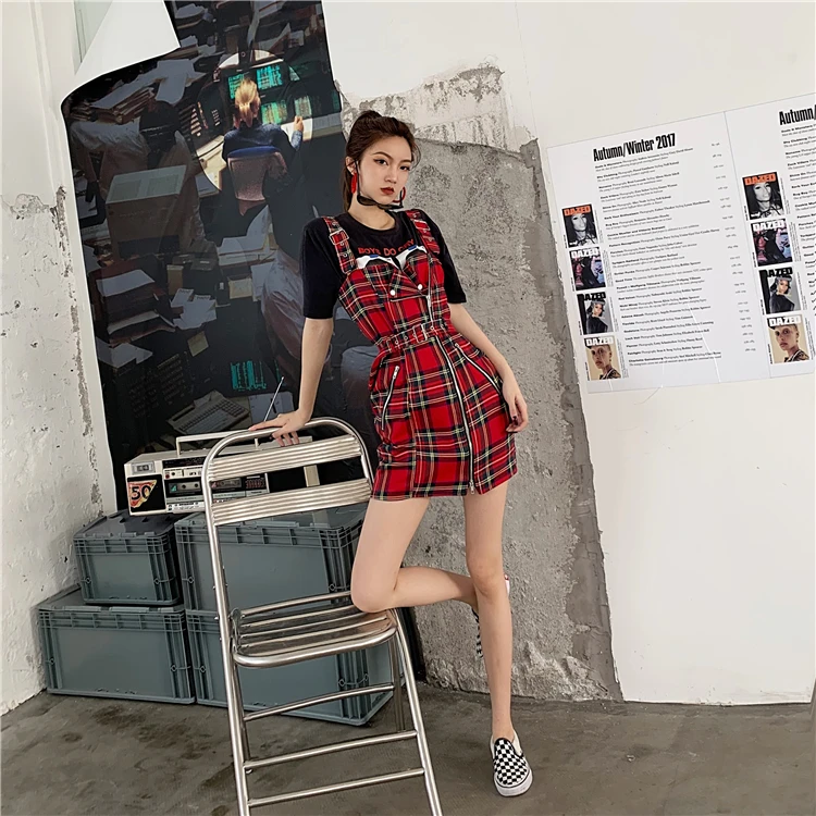 Летнее красное клетчатое платье сексуальное винтажное на молнии с поясом