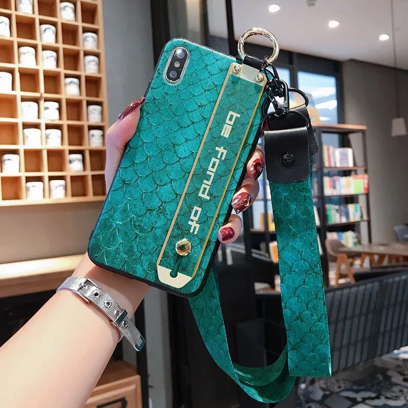 Case for IPhone X XR XS Max 7 8 6 6splus 8plus 7plus Fish Scale Wristband Bracket Function Phone Back Cover Coque Capa |