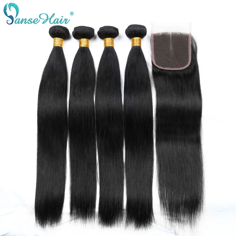 Перуанские волосы перуанские пряди 3 с одним Кружева Закрытие 4X4 прямые 100%