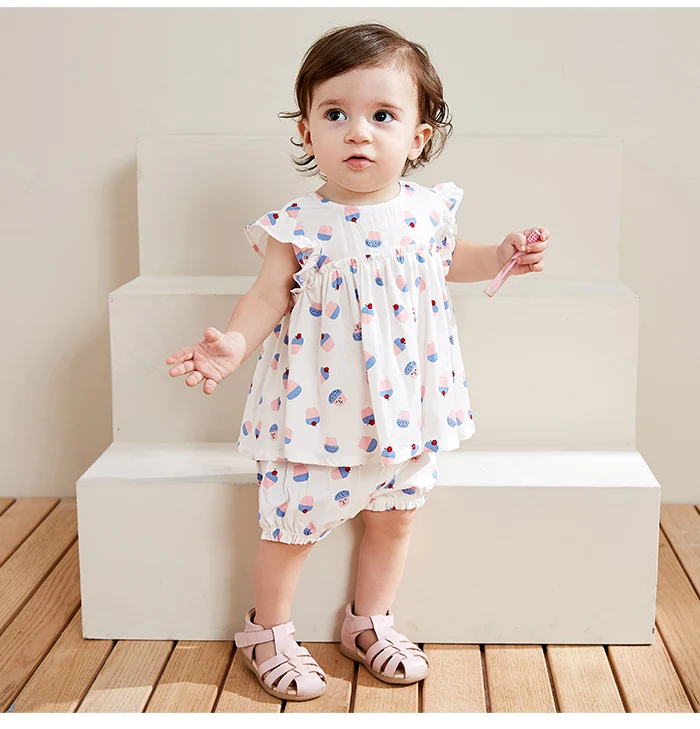 BalabalaBaby/Новинка года; комплект одежды для девочек; сезон лето; тонкая одежда с принтом для малышей; комплект из двух предметов