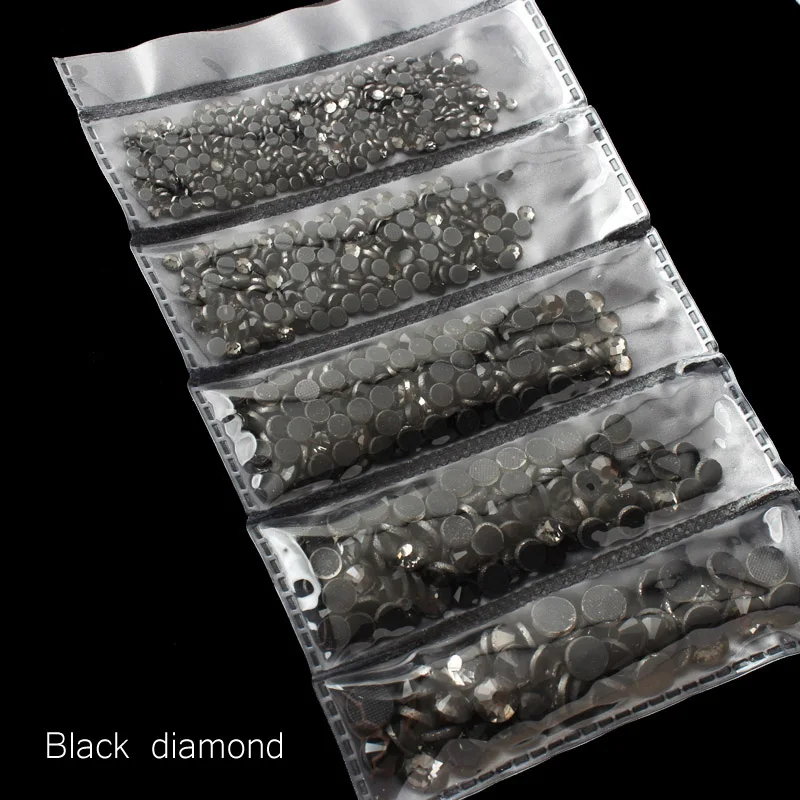 Black diamond Новая распродажа, разноцветные стразы для горячей фиксации 1200 шт, хрустальные декоративные камни для одежды, орнамент - Цвет: Black diamond