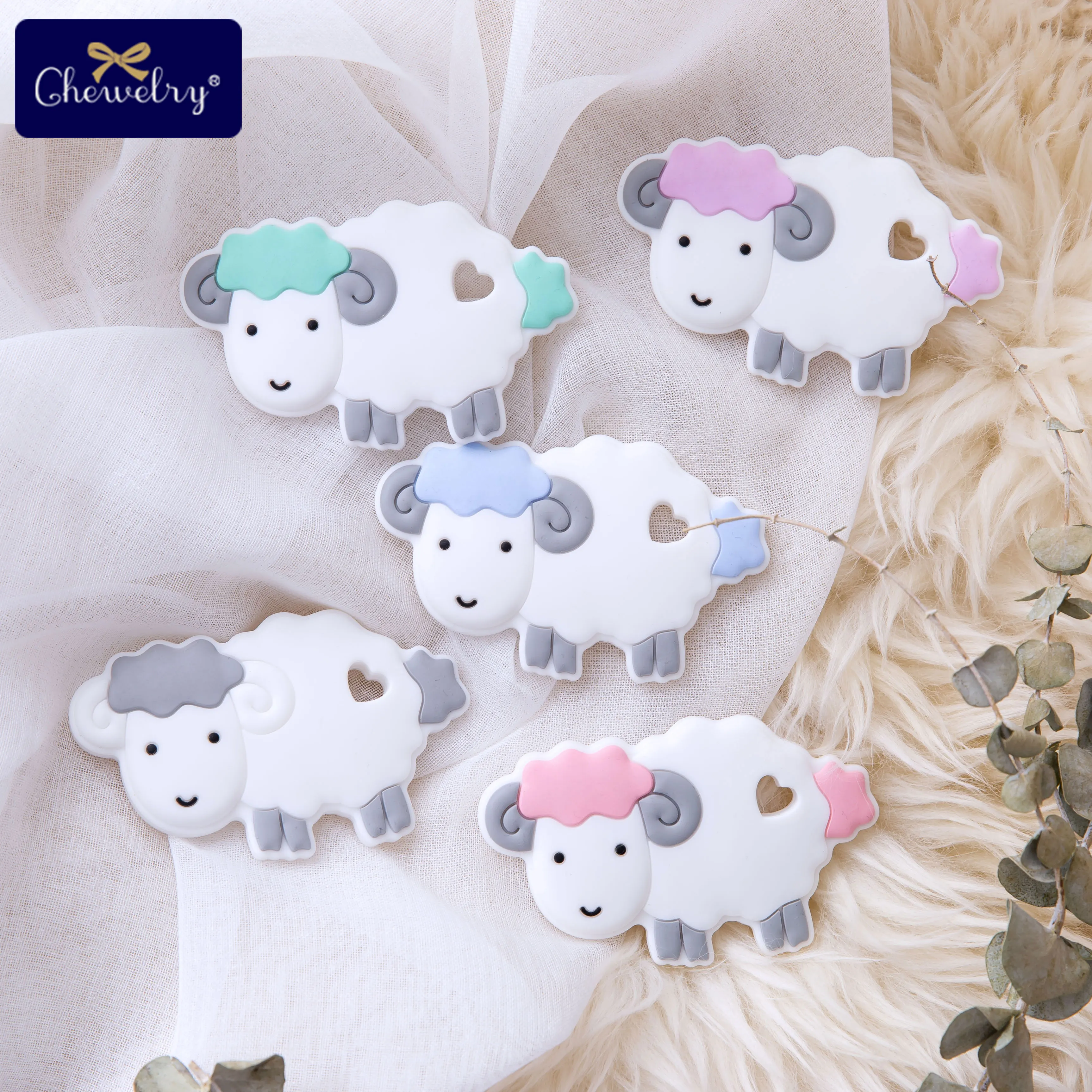 

5PC Mini Silicone Sheep Beads Food Grade Silicone Teether For Necklace Chew Charms Baby Teething Toys BPA Free Children's Gift