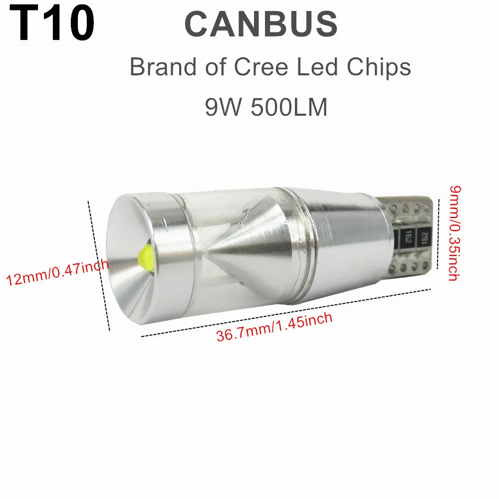 WLJH 2x T10 W5W Canbus LED Light Cree Chip No Error 500lm 9W Motor Car Parking Number Plate Clearance Backup Reverse | Автомобили и