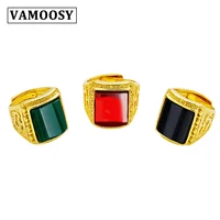 vamoosy wholesale dubai fashion ring for women men green black tourmaline shiny gold color open ring romantic love jewelry gift