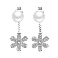 100 925 sterling silver fashion pearl shiny crystal flower stud earrings for women wholesale jewelry birthday gift