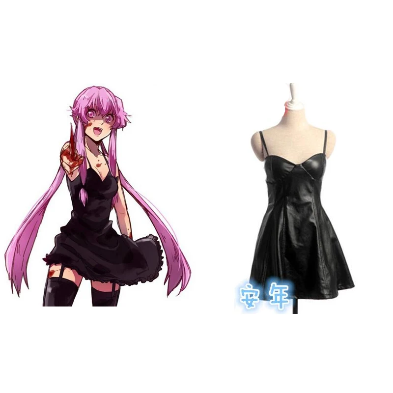 2016 The Future Diary Gasai Yuno Black Dress Anime Cosplay Costume